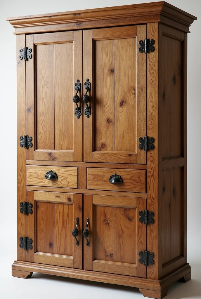 A kitchen cabinet (ultra detailed) oak wood 1.3 ((with wrought iron hinges and handles 1.2)) rustic style