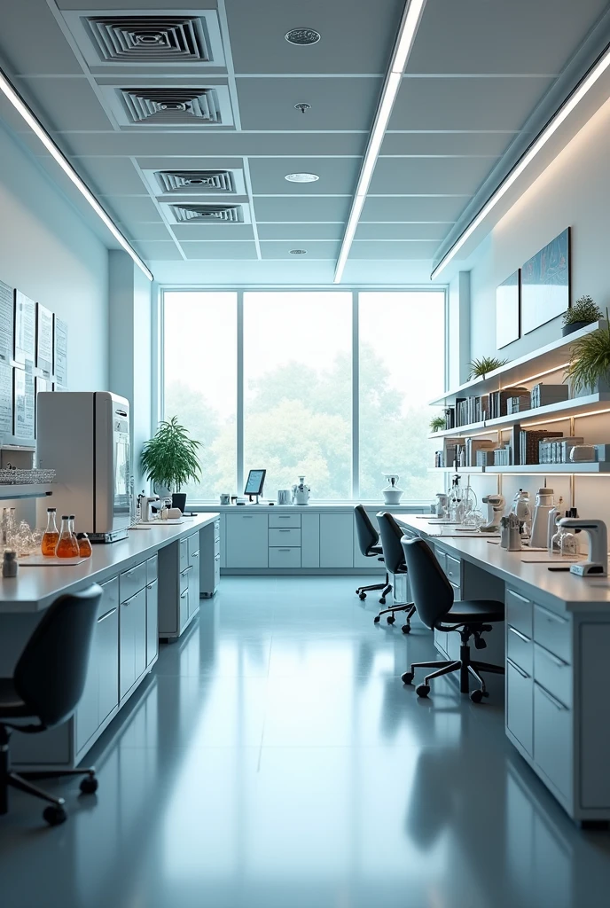 You can generate realistic images of a biocultural heritage laboratory interior images of some areas with a modern style