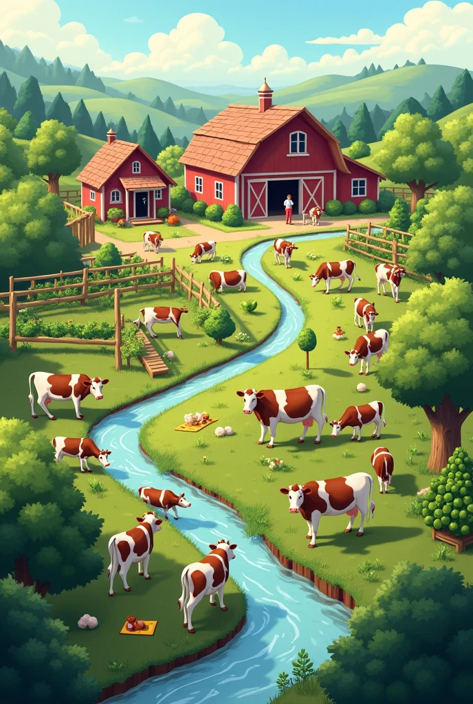 Create a farm with cows, for reliable and quality healthy milk advertising
