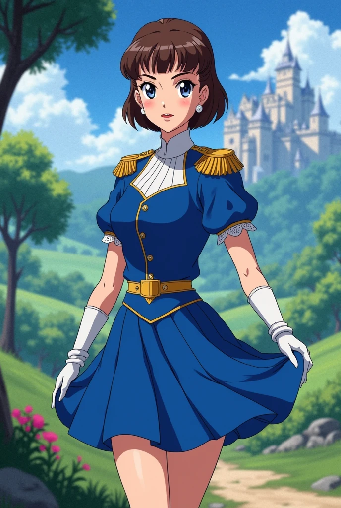 Create a photo realistic image of artist Audrey Hepburn dressed mini skirt as Sapphire from the anime princess Knight