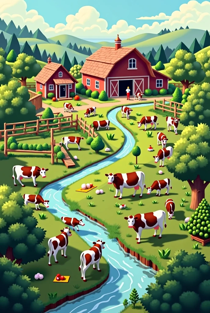 Create a farm with cows, for reliable and quality healthy milk advertising
