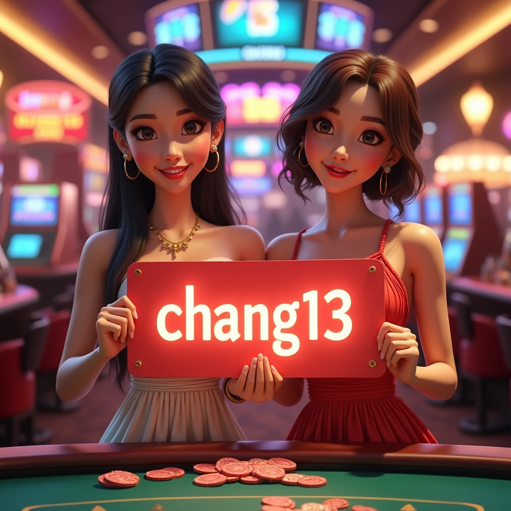 PG SLOT >> [chang123th.featuring] Direct web, upper body, two beautiful Thai women holding a sign "CHANG123 REGIST NOW" Cheerful, Happy, Casino Background, Thai Dress, Real Cartoon Pixar, Broken Chest, Standing Behind Poker Table, White Skin , simplemix, AbsoluteRealthailandwomen, ELEGANT WOMEN, guofeng, epic, real 3D women, 