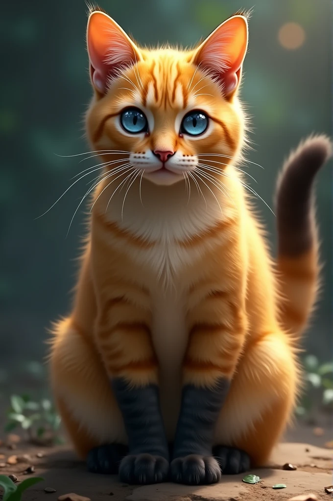 Golden cat, deep blue eyes, and black-legged 