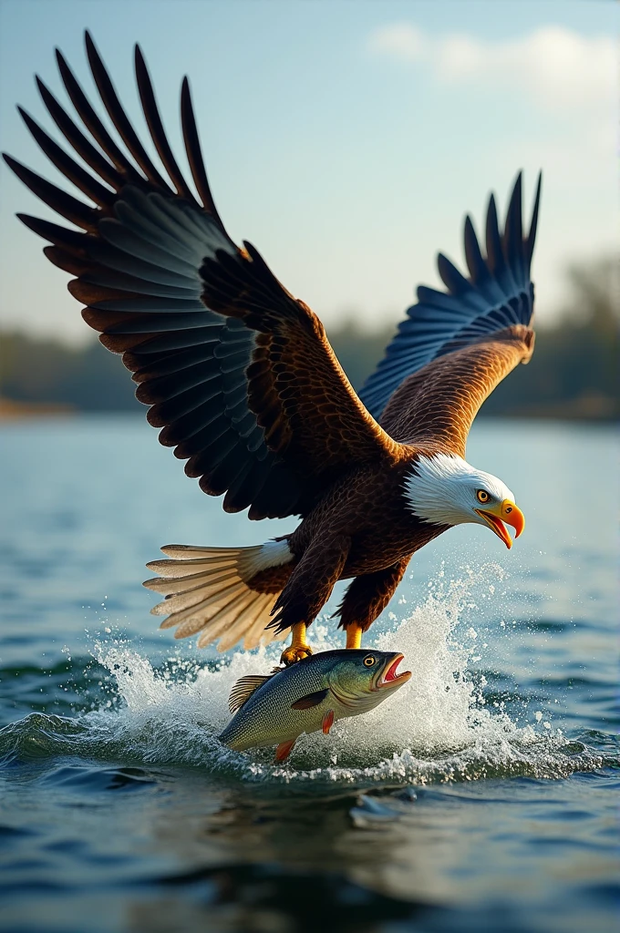 An eagle catching a fish logo