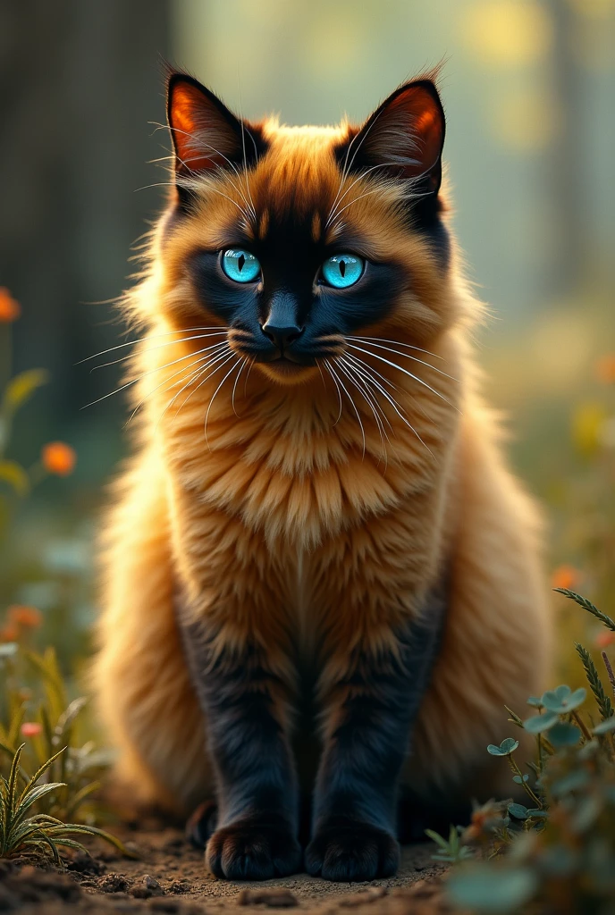 Golden cat, deep blue eyes, and black-legged of course