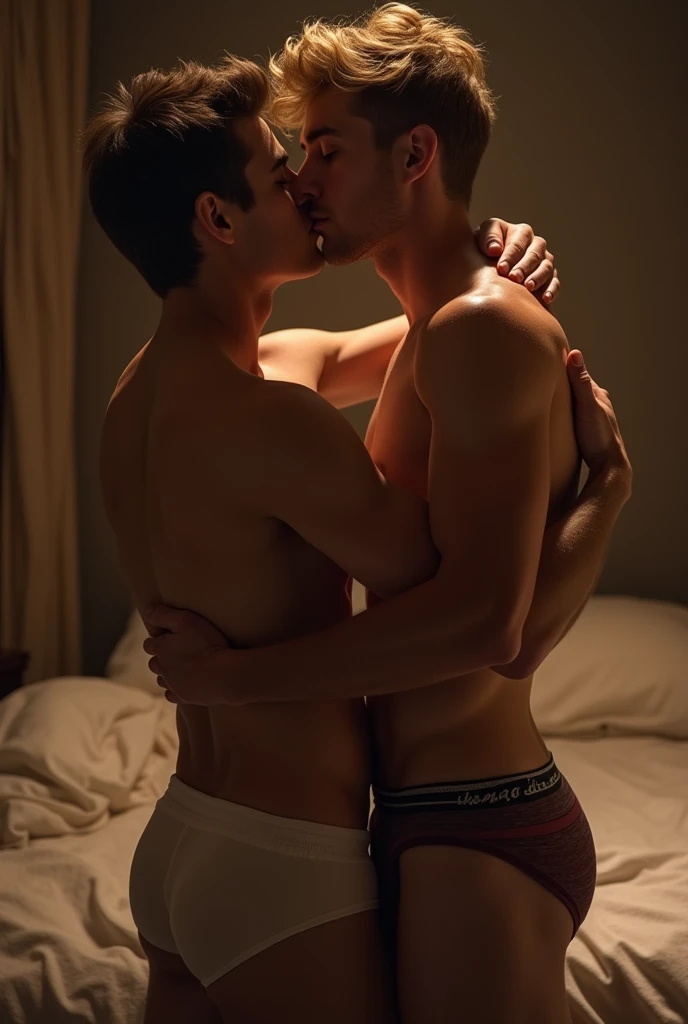 Justin Bieber in boxers kissing another man