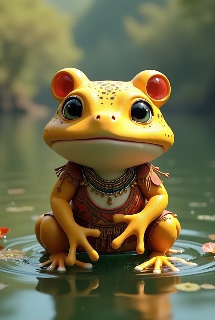 Futuristic toad meditating in a zen temple, Japanese style , The toad must have war wounds and must have a serious face , It must be for an album cover , The toad shows musical connotations in its environment