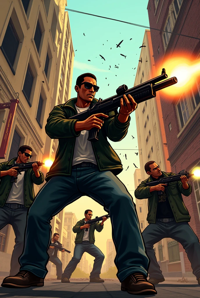 The video game gta san andreas shooting