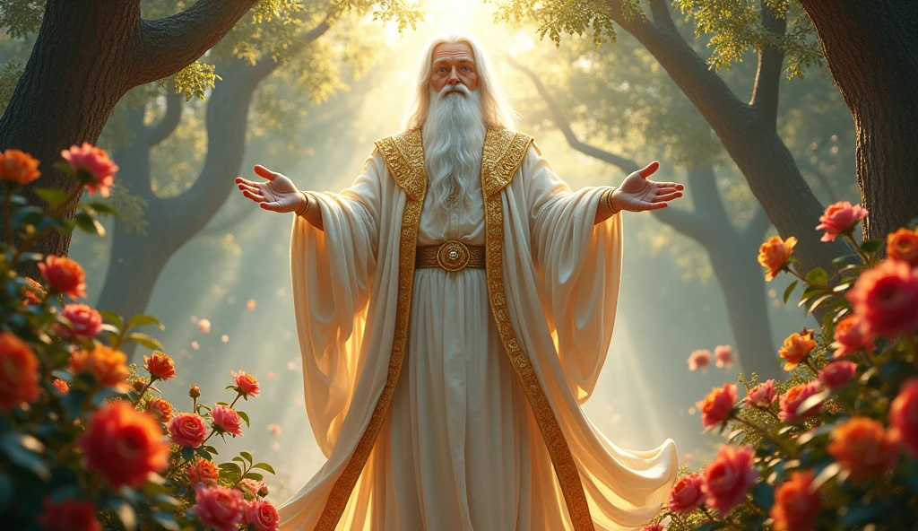 (The best quality,Ultra HD 8K, A high resolution,Ultra - detailed,actual:1.4 ),beautiful enchanted garden of Eden, voluptuous fruit trees in a yellow, red, pink ,(beautiful roses and flower background:1.4 ), score_9, score_8_above, score_7_above, score_6_above, classification_explicit, super gigantic God the Father, ((ancient of days:1.2)), white hair, white beard, white and gold robe full, ((gold linen:1)), (towering height tall over trees, long robe: 1.2),(Face details: 1.5, bright blue eyes, beautiful face, beautiful eyes, iris coating, pale and sharp eyebrows, long, white eyelashes), (perfect hands detailed : 1.5), (( vast and paramount oriental features: 1.6)), ((ultra detailed:1.5)), sensual smile, brillantes., Attractive hair:1.2, ((beautiful and detailed hair., soft and shiny hair:1.3)), warm tone, afternoon sunlight, Ultra-realistic 8K, The portrait, Very detailed 32k digital art, beautiful digital artwork, cyberpunk. ((colors, vegetables, rosa, Brown: 1.2)), Realistic 8k digital art., soft neon lighting on his face and body, ((Very detailed: 1.4), ((masterpiece)), (hyper detailed and beautiful: 1.3), (photorealistic: 1.4),( perfect anatomy), ,(Enchanted garden of Eden background:1.4 ), (dynamic pose), (estilo encaje lioferie white :1.4), (back view, back view),of_DeepNegative_v1_75t, super gigantic God looking down on the garden of eden. (master part, absurderes, highres, ultra detaild), 1 men, God Almighty, wavy blond hair, grown-up, blue colored eyes, white beard, male focus,Face pretty, white robe clothes, enchanting, Lovely, detailed eyes and face, 32K UHD, RAw style, in the garden of eden, gigantic man