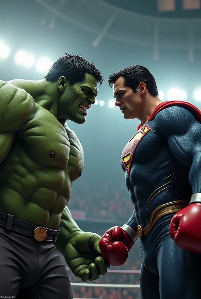 Hulk again fight ready fight with super man in the boxing ring