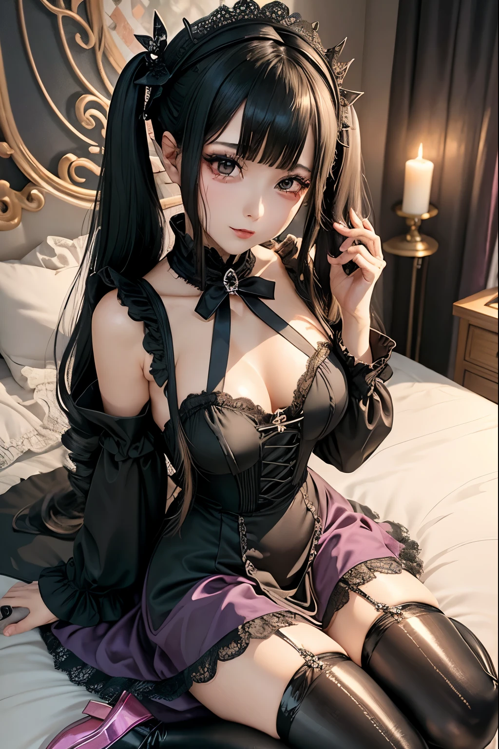 ハードなDark Gothicメイク、Black dark eyeshadow、sad、Good skin radiance、Dark Gothicメイク、Dark smile、palace、The beauty of fragrance、24-years-old、Expressions of intense sexual pleasure、Embarrassed look、Dark Gothic、Highest quality、Expression of sexual pleasure without pain、Drunk face、Purple maid outfit、mysterious、noble、Loving smile、Twin tail hair、Right eye is blue、Left eye is red、Super tempting pose、Platform heel shoes、Heavy makeup、Gothic Clothing、Silver Hair、Long Hair Straight Hair、Cute Gothic Dresses、Beautiful Face、Elegant face、Attractive face、Stained glassの背景、Chest glistening with sweat、The room is dark、goth long dress、Bell Sleeves、Wizard Sleeve、Decadent look、Sexually excited expression、Wet shiny thigh water、Thighs that are wet and shiny with oil、Background of a room full of roses、Sad look、Rose Maiden、The embroidery is pink、The dress has pink embroidery.、Thigh-high socks、Knee-high socks、Gentle expression、Dark black eyeshadow、Stained glassとバラの背景、Thighs are a little thin、Female Duo、Female couple、dark church background、Stained glass、Black metal world、Dark Castle、Dark Room、Slender body、gothic long dress、Victorian dress、Small breasts、The bed is covered with roses、Her thighs are shining with sweat、My body is wet and shiny、There is a lot of glitter on the thighs、I am sweating、My thighs are sticky with sweat.、My thighs are glistening with sweat、My whole body is sweaty and shiny、I sweated a lot.、My thighs are sweaty、My wet thighs are glistening with sweat.、There is a lot of sweat shining all over my body、Slender body、Sit on the bed、Beautiful legs、Outstretched legs、Hands on the bed、Super beautiful straight hair、Straight hair to the ends、Straight Perm Hair、Show off your glamorous thighs、Ass on the bed、Sitting with legs wide apart、Thighs are a little glamorous、facial expressions during masturbation、Transcendent fair skin、Small breasts、