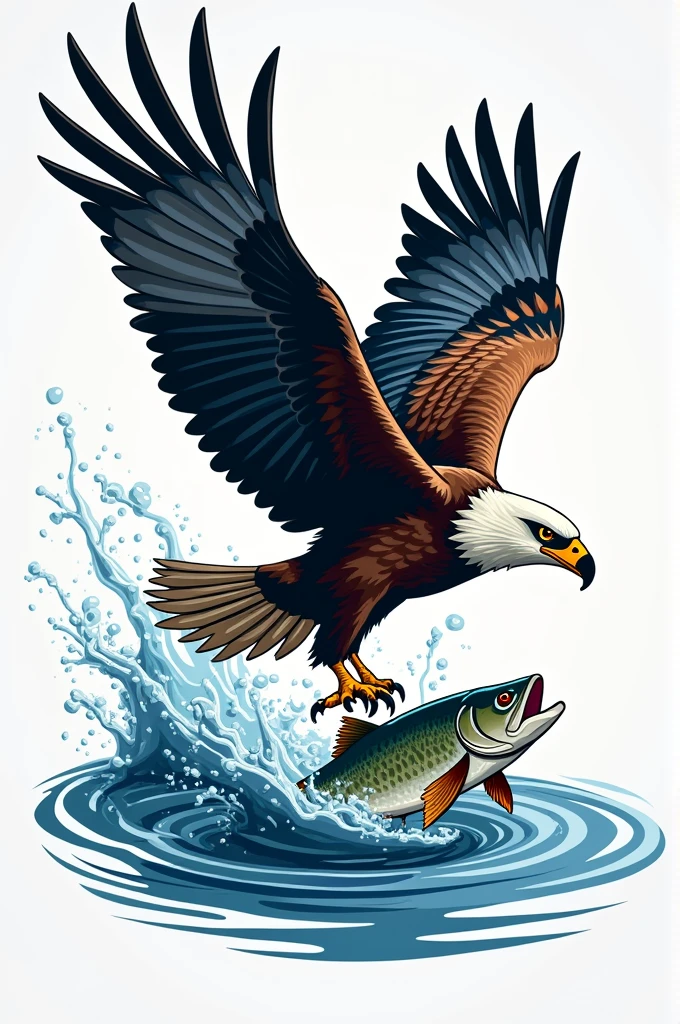 A logo of an bird catching a fish from inside the water