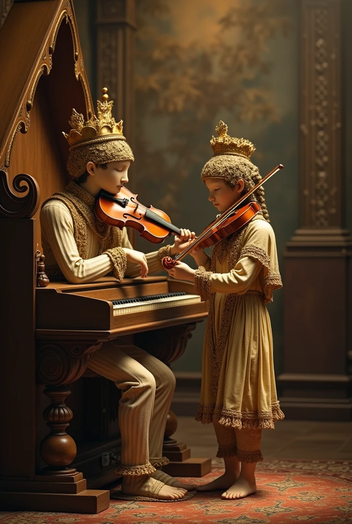 no humans, organ, violin and flute play music, The magic flute and violin play by themselves, no people