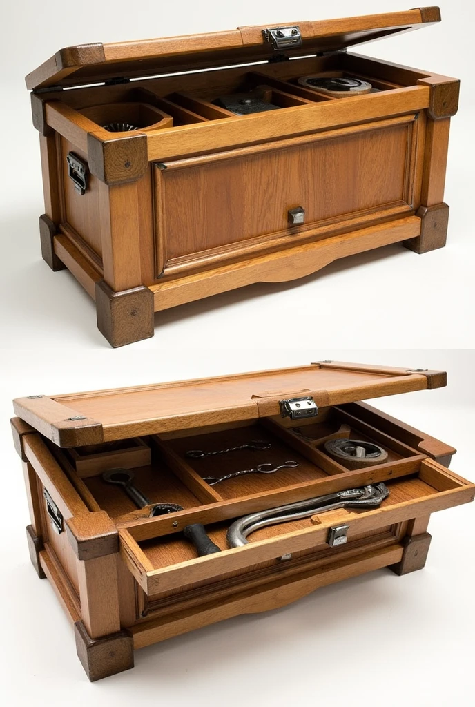 Table that holds tools inside and opens and closes
