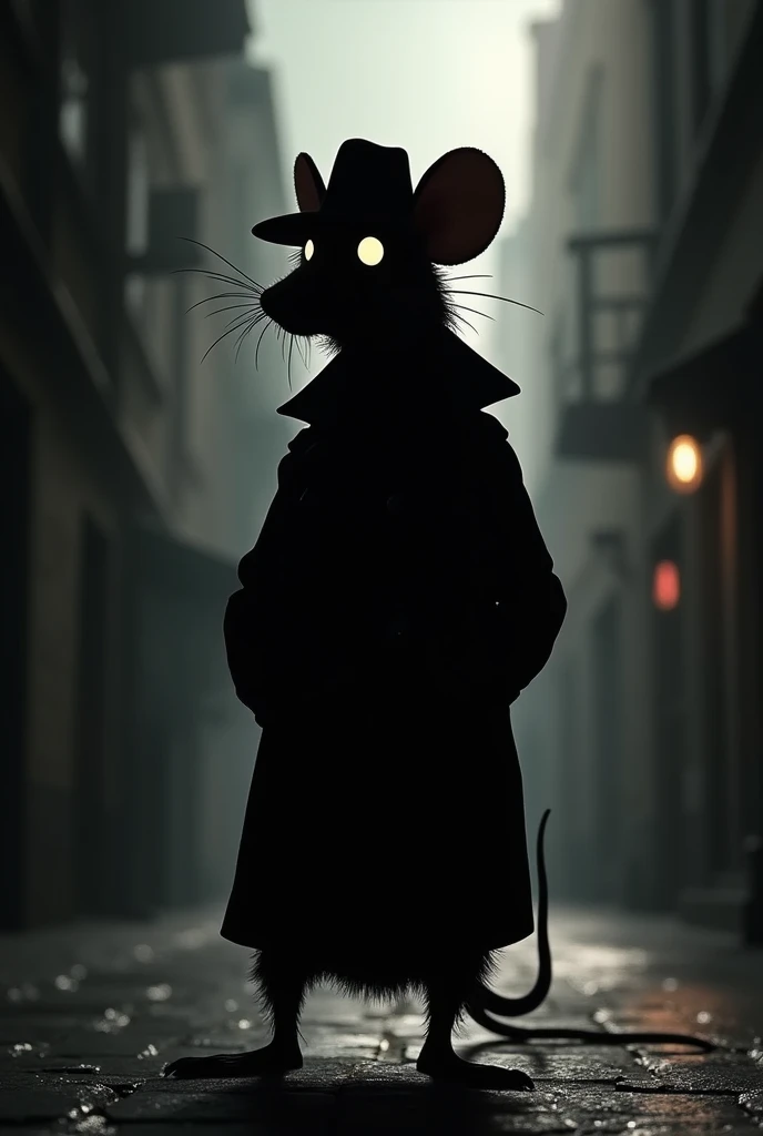 Create the silhouette of a detective rat
