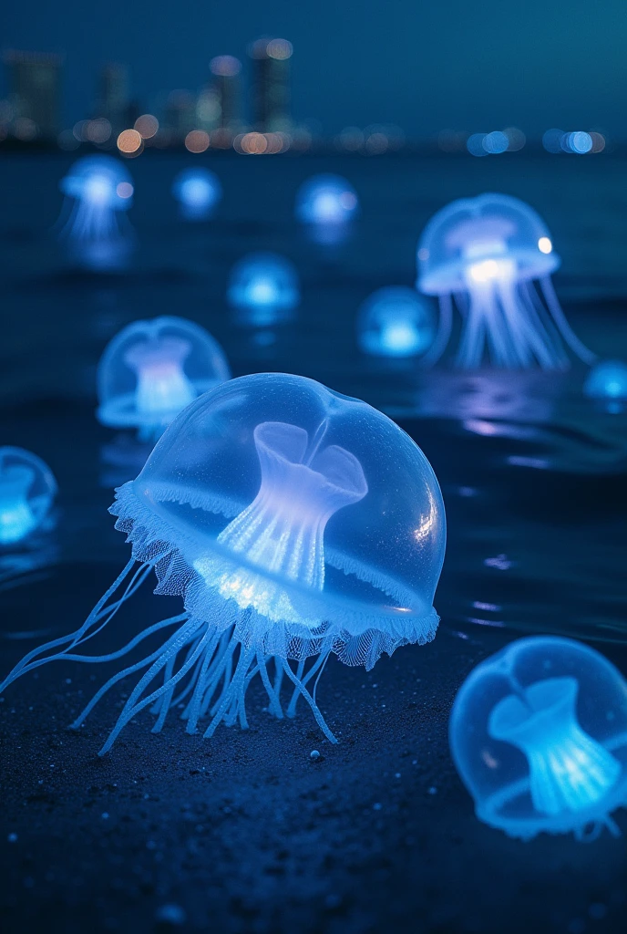 Jellyfish on a Miami beach at night