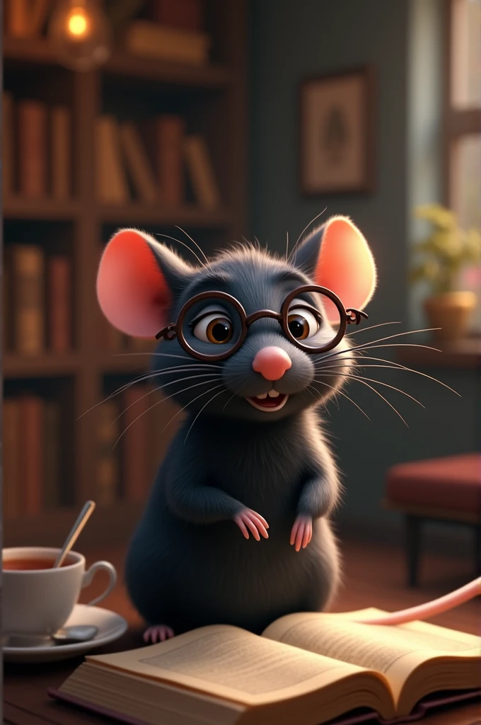 Black rat with glasses smiling