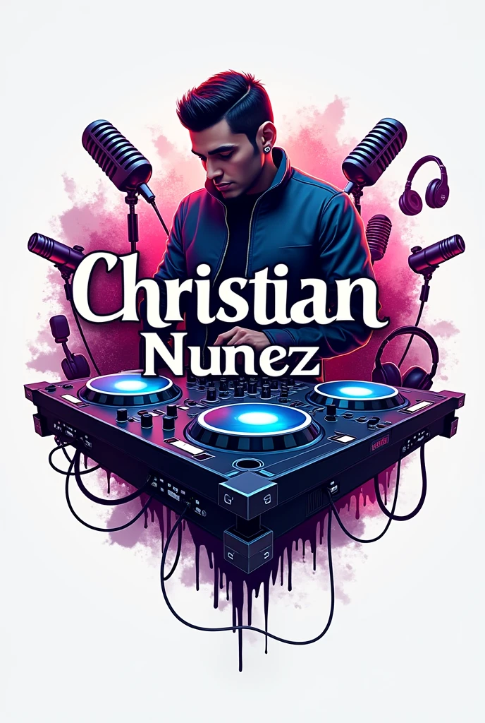 Dj Christian Nunez logo that has more details that come out consoles and headphones microphones with those initials of Christian Nunez DJ full name DJ put the whole name Christian Nunez DJ