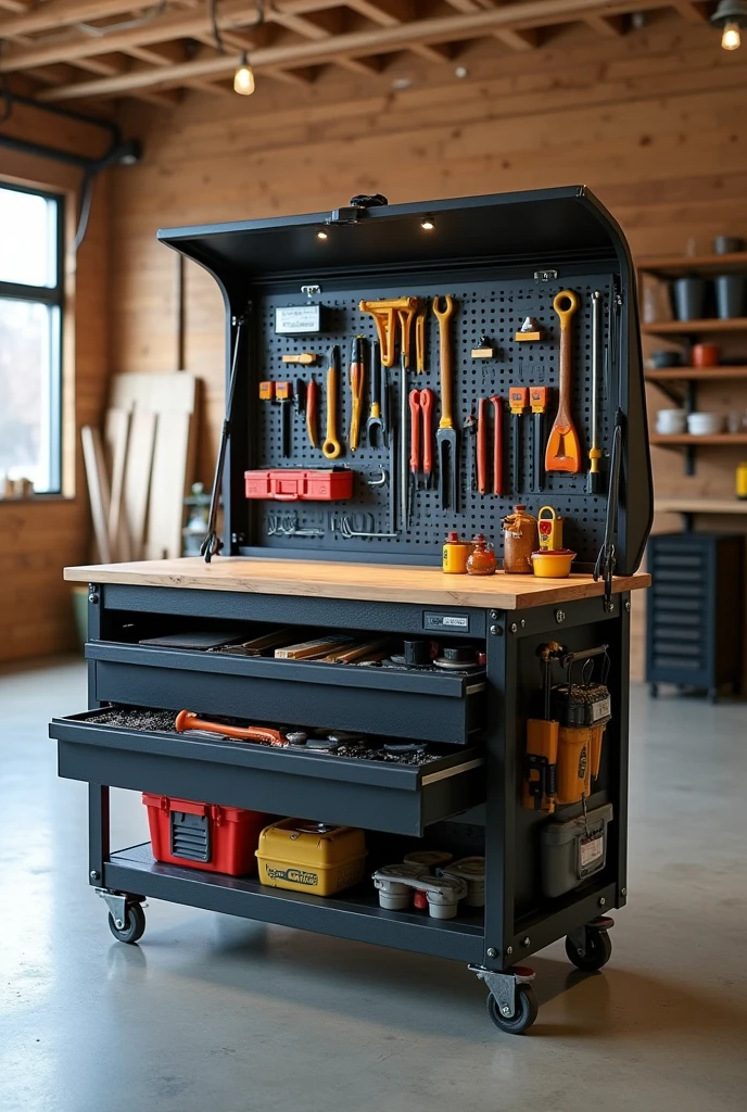 Table that contains tools inside and opens and closes in 1.30 meters