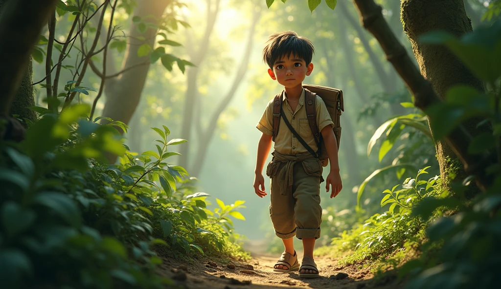 Honest young boy with hard working at jungle