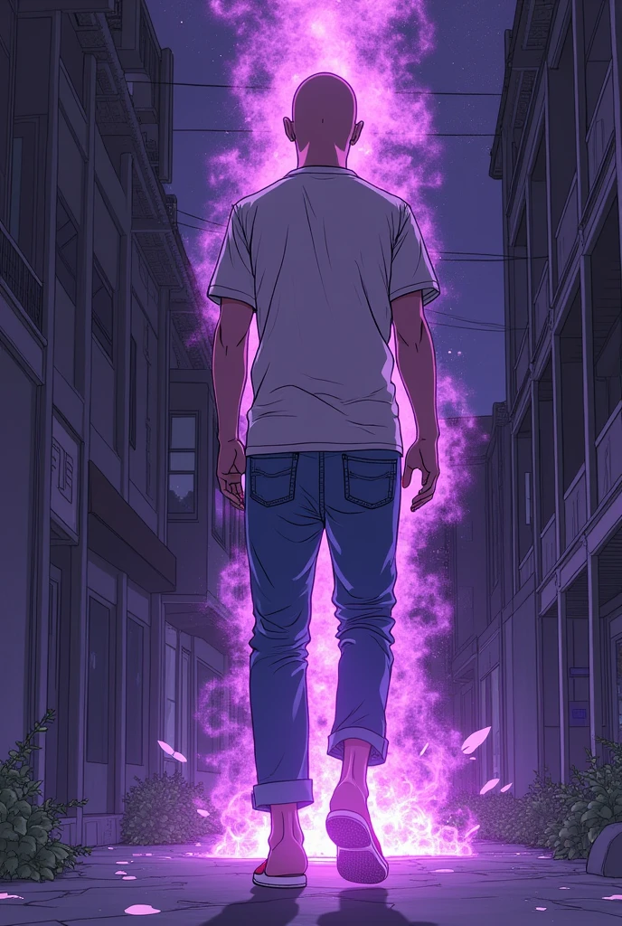 To create a multi-scene Manhwa comic page that captures the character's evolution and the atmosphere of each moment, you can follow these suggestions:
### Page Layout 1. **Page Division**:
- **Panels**: Use different panels to show different moments of the scene. This can include large panels for important moments and smaller panels for details..
- **Transitions**: Use smooth transitions between panels to represent the natural progression of the scene.
2. **scenes**:
- **Scene 1: Character Introduction**: Show the 2, with a shaved head, jeans and a short-sleeved shirt, in an everyday scenario. It could be a street scene or an indoor environment that reflects your normal life..
- **Scene 2: The Transformation**: Show a character transformation or a change in their situation. It could be something dramatic, as a physical transformation or an intense emotional reaction.
- **Scene 3: To Aura Roxa**: Highlight the heavy, purple aura surrounding the character. Show how this aura affects the surrounding environment, with visual effects that convey the intensity of the aura.
- **Scene 4: Conflict or Climax**: Capture the moment of greatest tension or conflict. The character should be the main focus, and the purple aura should be evident.
3. **Details and Atmosphere**:
- **Facial expressions**: Show the character's emotions through detailed facial expressions.
- **Colors and Shadows**: Use shades of purple for the aura and to create a heavy atmosphere.. Add shadows and contrasts to heighten the sense of mystery or tension.
- **Visual effects**: Include visual effects, like moving lines or sparkles, to highlight the aura and any dynamic action.
### Exemplos de Panels
- **Quadro 1**: The young man is walking down the street, with a neutral expression. The scenario is normal, but the background may have a slight purple tint to suggest the aura that is about to appear.
- **Quadro 2**: The character begins to transform s