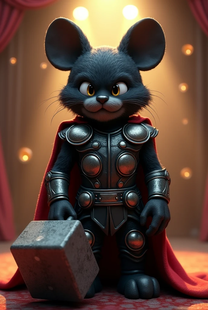 hình ảnh thực tế, Mickey Mouse Club movie, black pete cat character, wearing thor&#39;s armor, hammer handle
