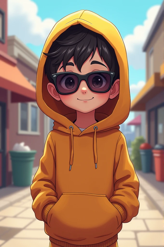 Cartoon anme charetor boy wearing hodi and sun glasses