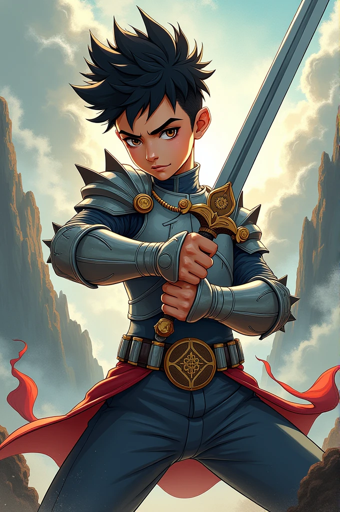 Generate a hero boy with a sword 🗡️ and armour from manhua 