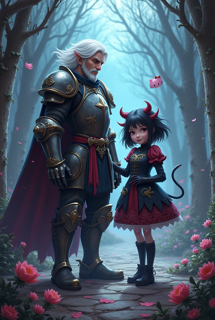 Sir Arthur de Ghost N Goblins con Kuromi de Hello Kitty a su lado