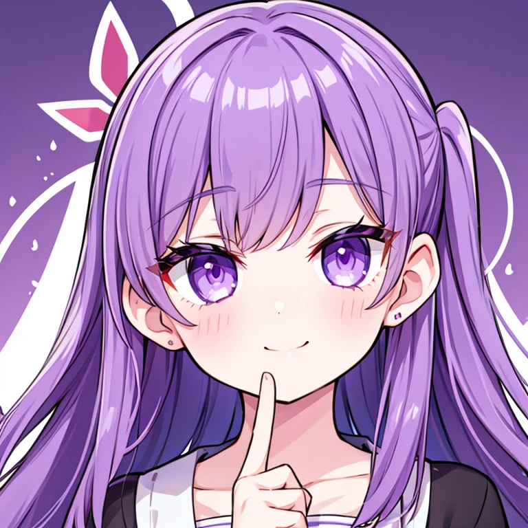 character icon,For icons,One girl, Face close-up,Face only,Wink,smile, Close your right eye,Purple eyes, Purple Hair, Put your index finger over your mouth,