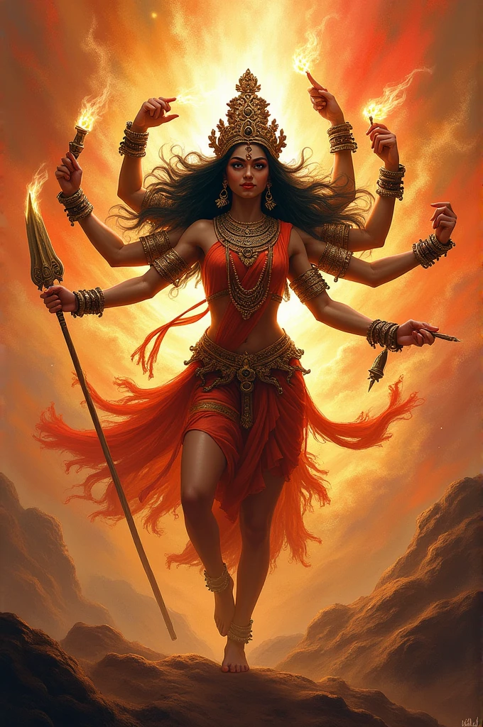 Durga tandav red yellow orange brown