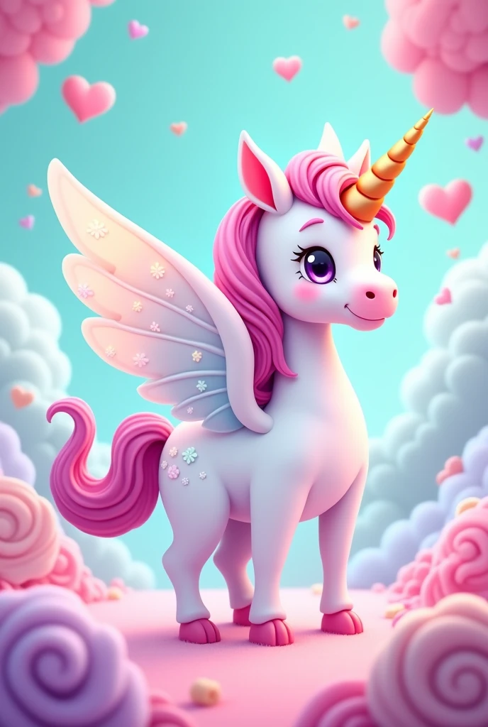 Unicorn with wings cartoon profile multicolor background pastels sweets arcadia