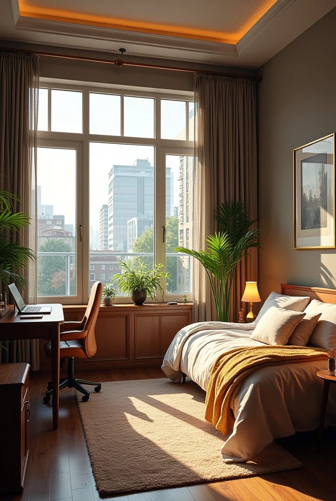 My study and bedroom,Large Room,Large Windows