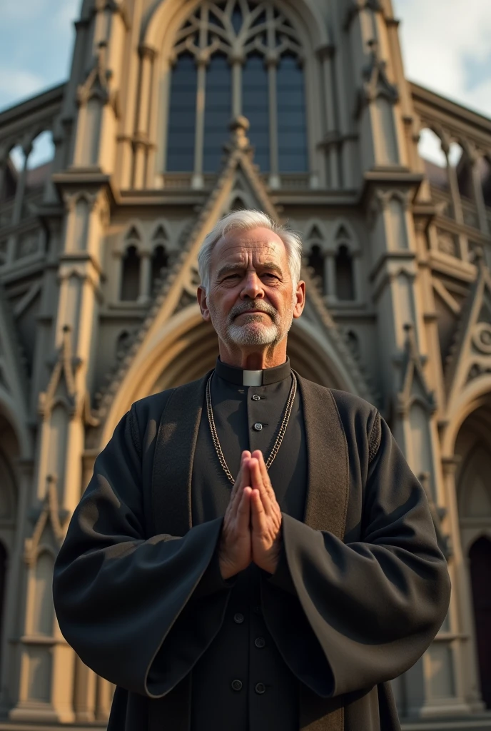 A man in front of a church father