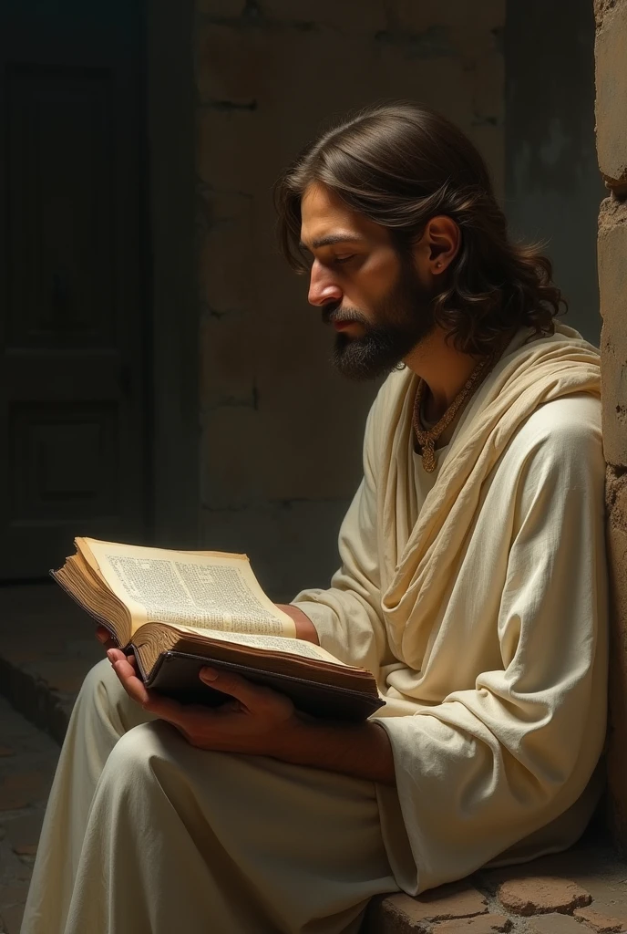 Jesus praying with the bible 