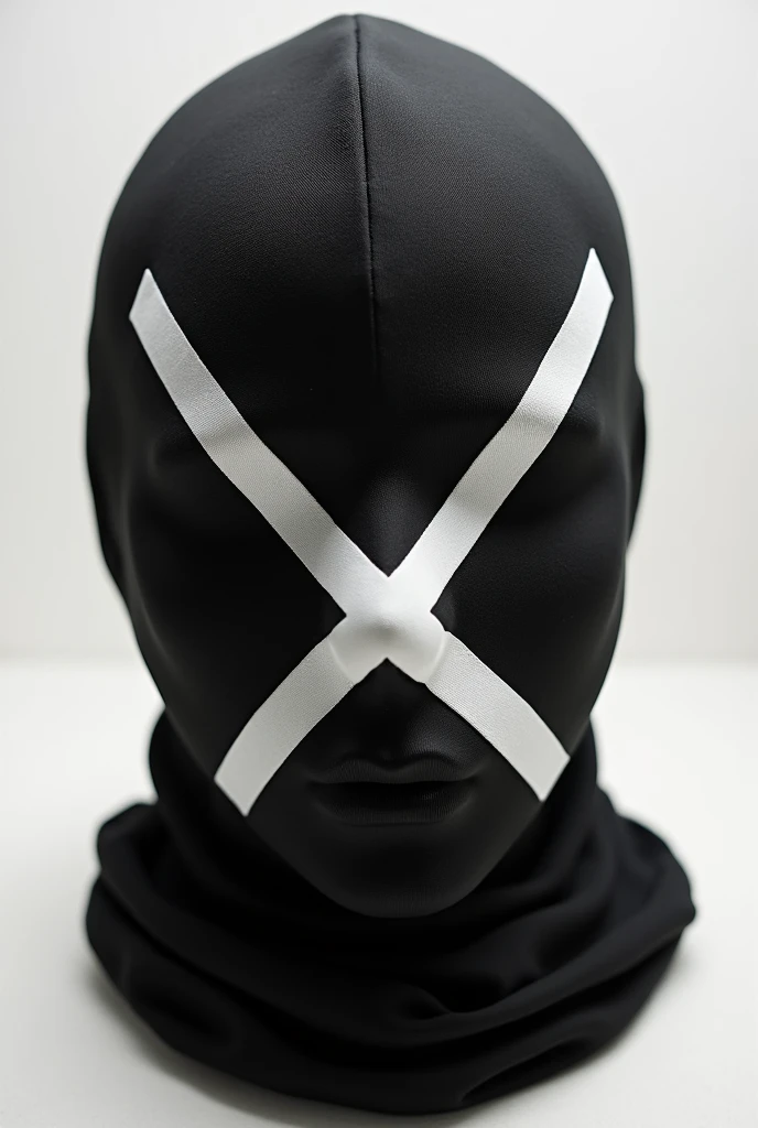 Black face mask with a white X pattern in the center