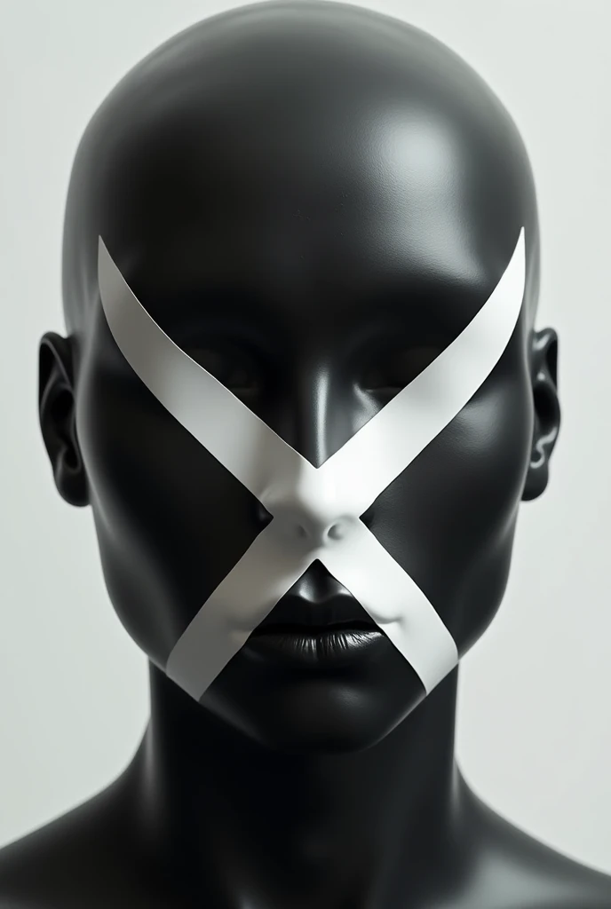 Black face mask with a white X pattern in the center