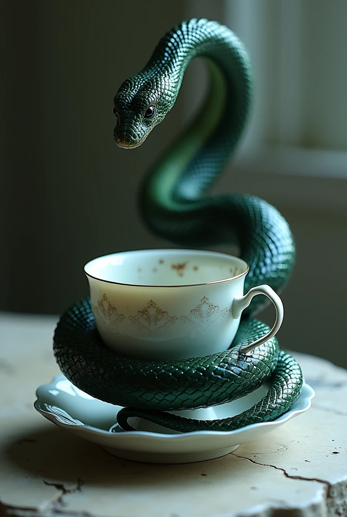 Snake coiled around a cup