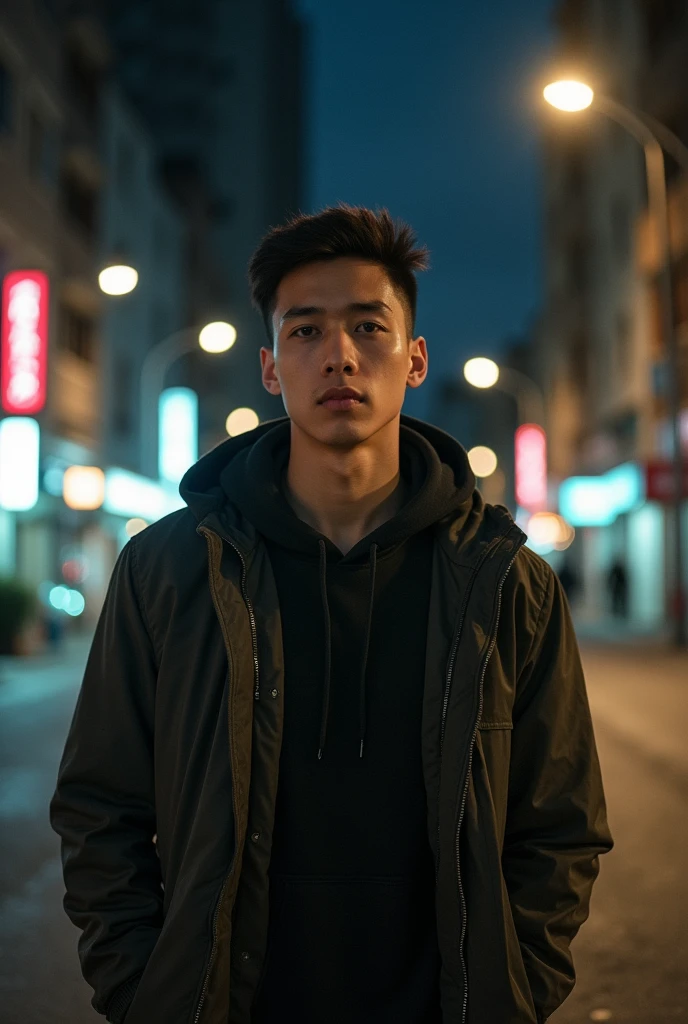 ((masterpiece)),(((best quality))),(character design sheet,same character,front,side,back),iRAW photo, a portrait photo of 25 y.o man in casual clothes, night, city street, (high detailed skin:1.2), 8k uhd, dslr, soft lighting, high quality, film grain, Fujifilm XT3