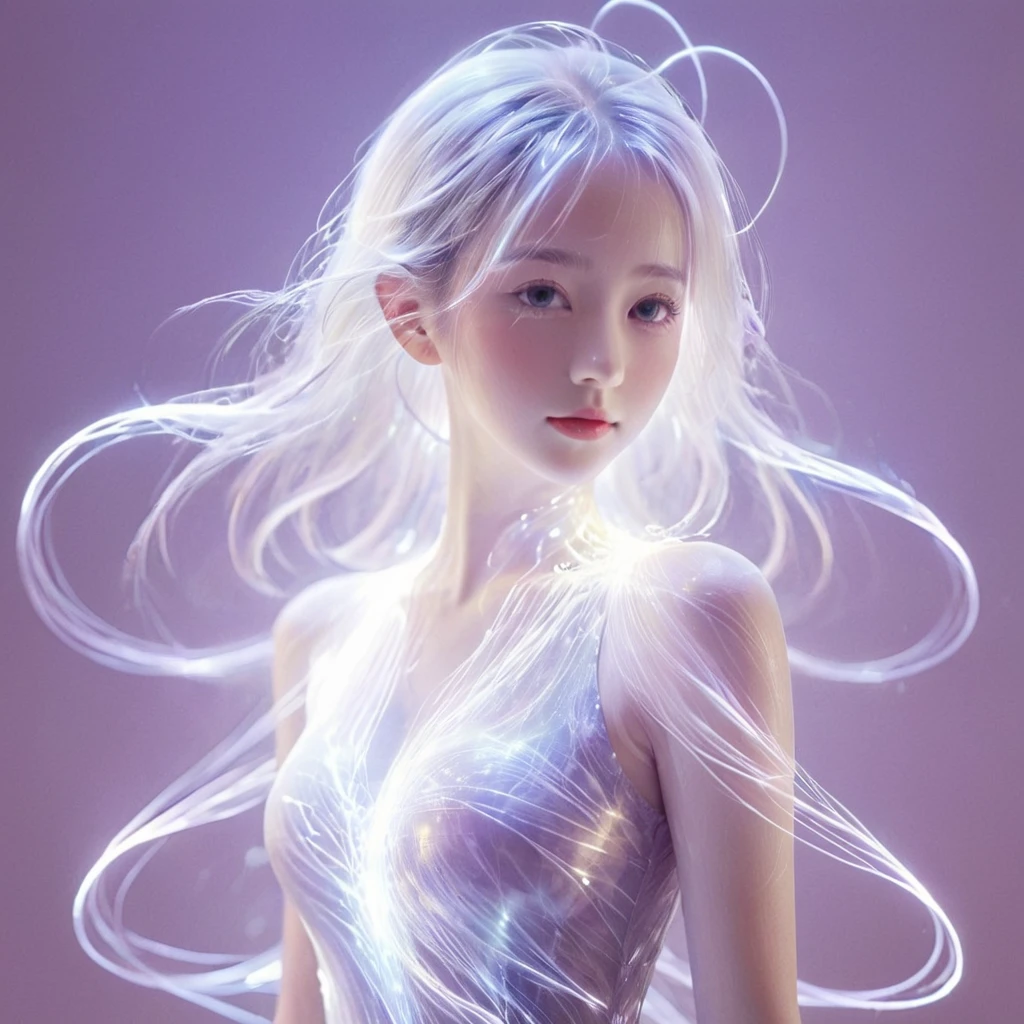bailing_particles,bailing_lines,Lines of light,Particles of Light,A girl made of particles,The density of lines at the finger part is high,(white hair:0.3),