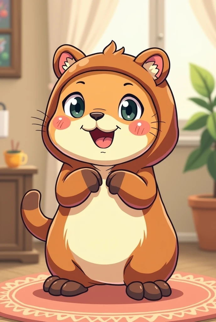Animated kitty in capybara costume drawing