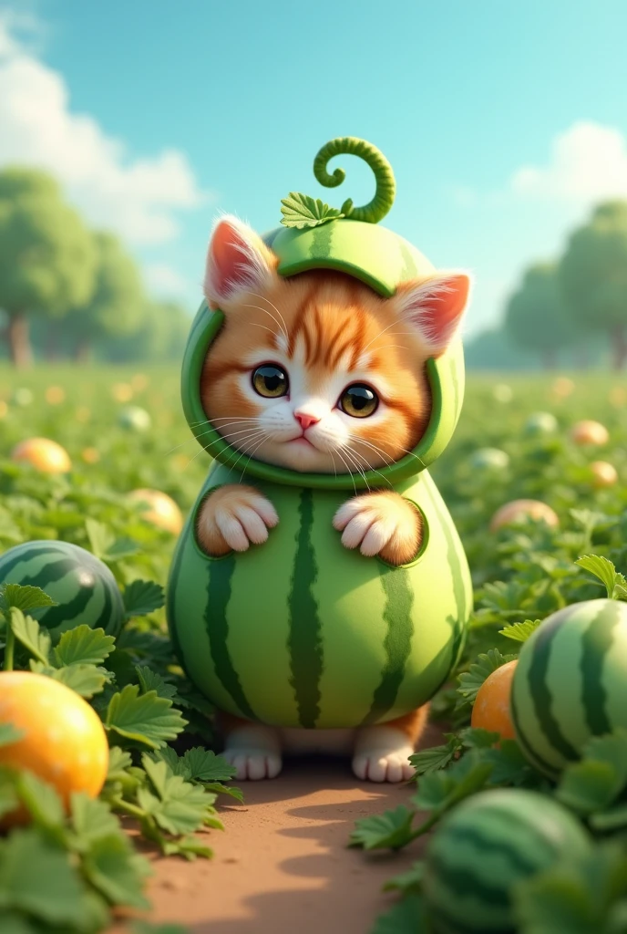 kitten cute Melon costume Melon field Real
