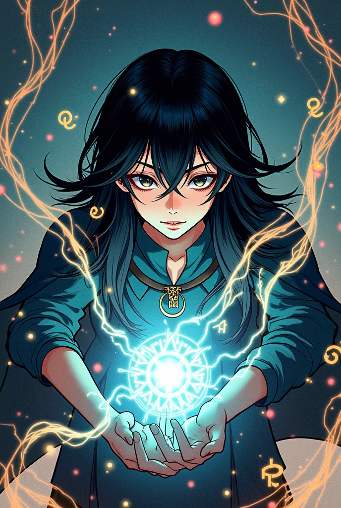 Create a Manhwa Page, comics comics, of fantasy, with magic demons powers something supernatural the character has straight black hair
