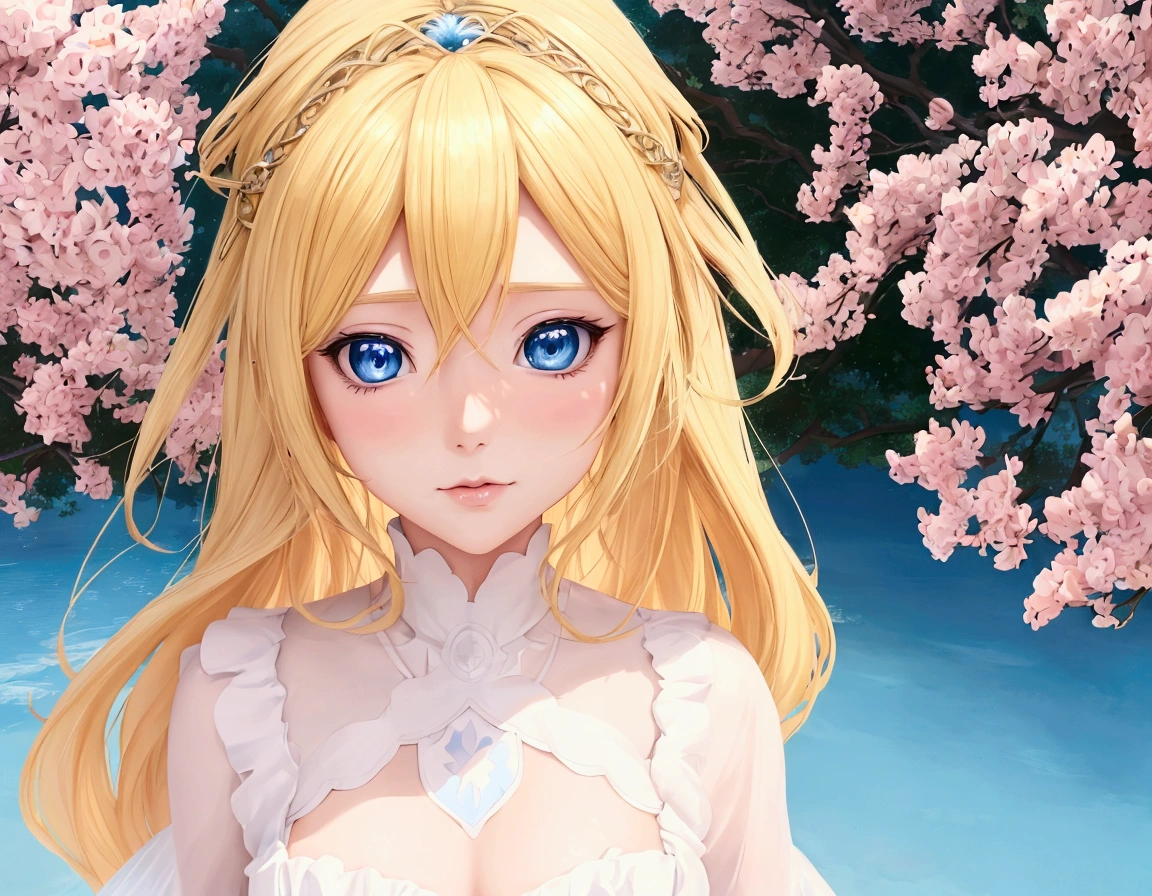 a girl with blonde hair and blue eyes standing in front of a tree, anime style 4 k, anime princess, beautiful anime style, anime artstyle, anime art style, beautiful anime art style, stylized anime, my dress up darling anime, anime style. 8k, high quality anime artstyle, anime style art, anime stylized, anime styled digital art