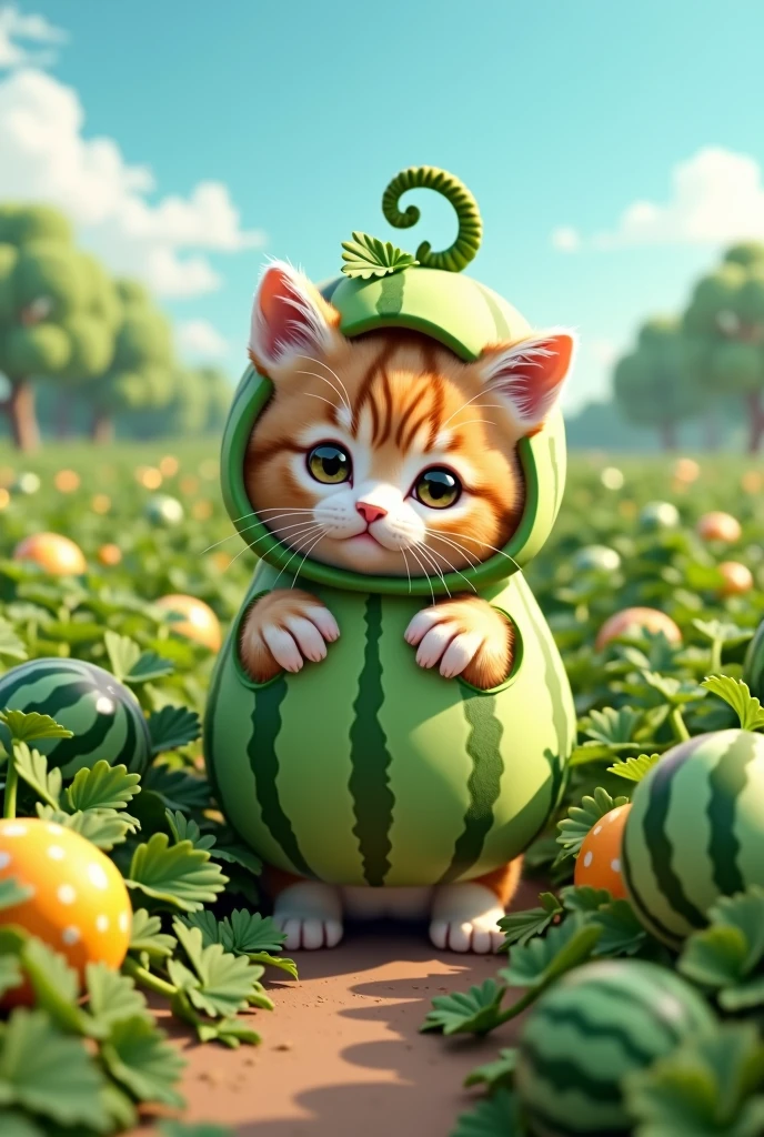 kitten　cute　Melon costume　Melon field　Real