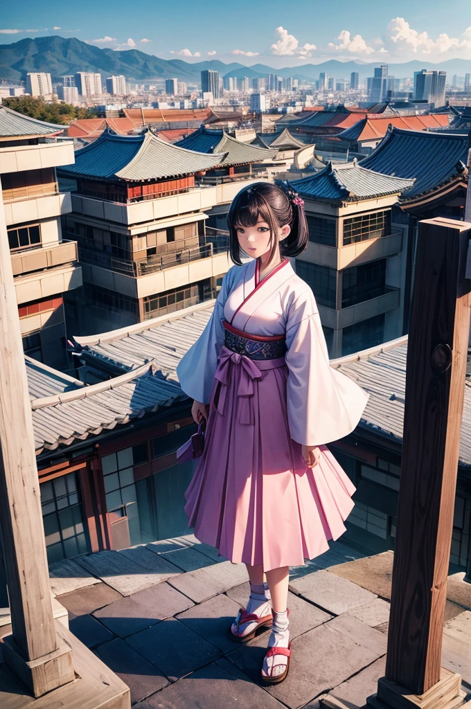 The Arafed Woman, Standing on the roof of a building overlooking the city, ulzzang, korean girl, portrait of a japanese teen, dressed in long, fluent clothes, 🤤 Portrait Of Girl, chiho, Yoshitomo Nara, portrait of jossi of blackpink, young asian girl, From 8 K matte, e-girl, e - girl