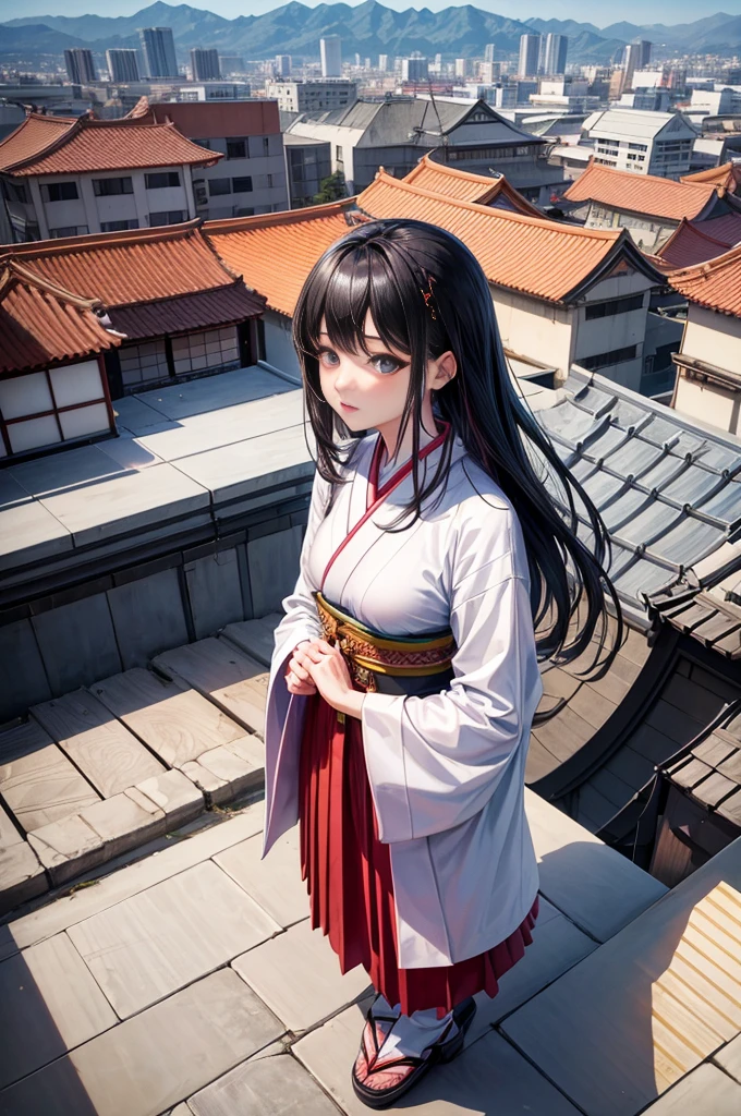 The Arafed Woman, Standing on the roof of a building overlooking the city, ulzzang, korean girl, portrait of a japanese teen, dressed in long, fluent clothes, 🤤 Portrait Of Girl, chiho, Yoshitomo Nara, portrait of jossi of blackpink, young asian girl, From 8 K matte, e-girl, e - girl