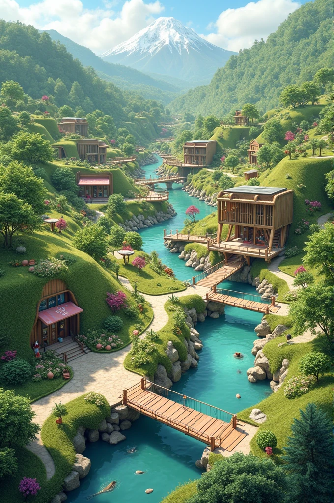 ecological park with ticket office, resturant, bathroom stores and bridges