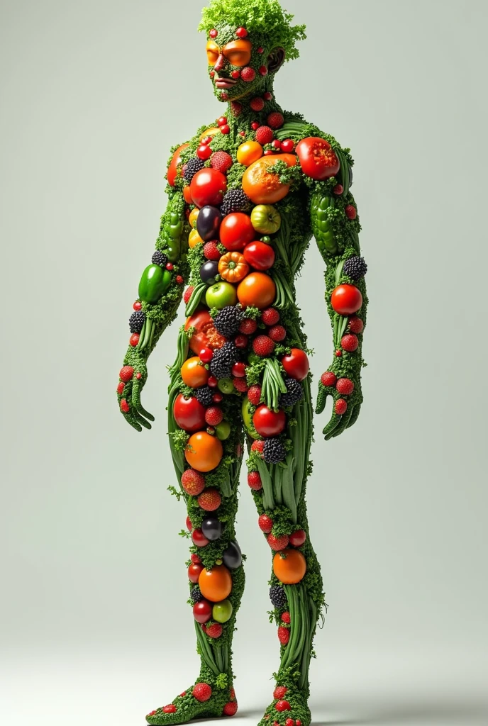 A human body featuring with vegetables and fruits with Generative AI