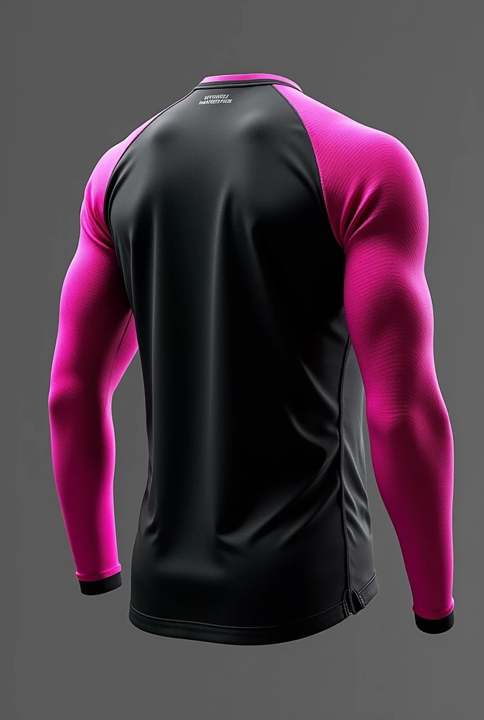 Futsal uniform design for a goalkeeper in black and burgundy Make it long sleeved It would be nice if the shirt had more details and you could show me the front and back Same but now instead of burgundy, fuchsia The sleeve that is part of the shirt